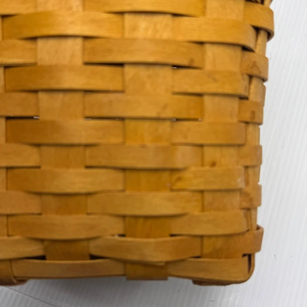 Longaberger 1997 Signed Tall Tissue Basket Wood Lid Burgundy Floral Liner